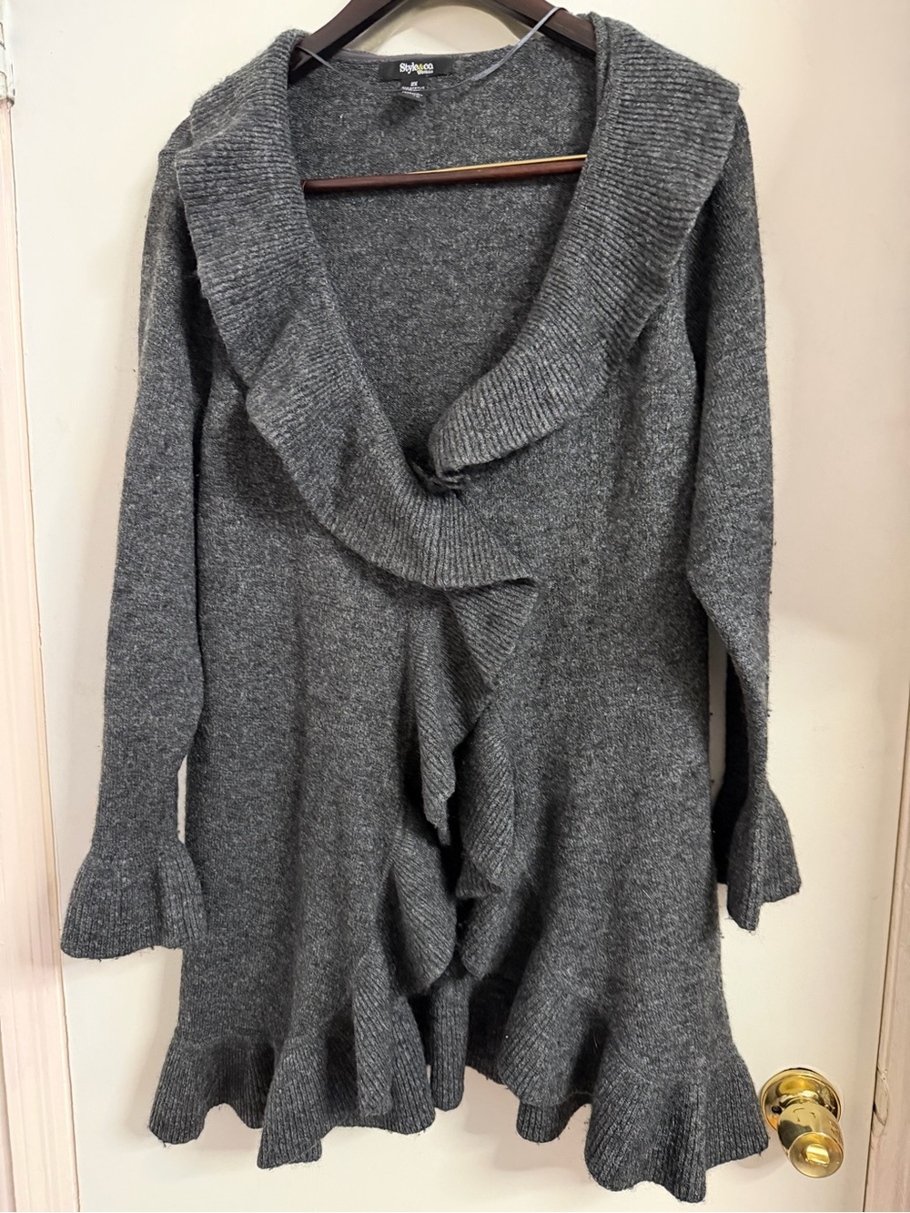 Style & Co Gray Ruffled Open-Front Women’s Sweater Cardigan